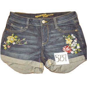 Arizona Jeans Cuffed Embroidered Flowers Dark Blue Denim Shorts Jr Womens Size 5